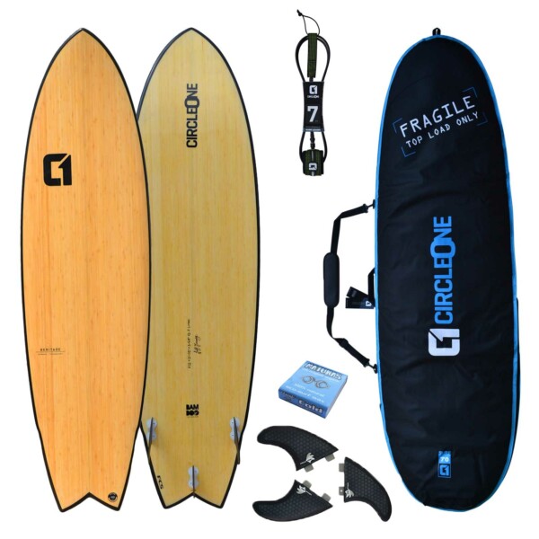 6' 11" Bamboo Wing Swallow Tail Surfboard Package - Includes Bag, Leash, Fins & Wax
